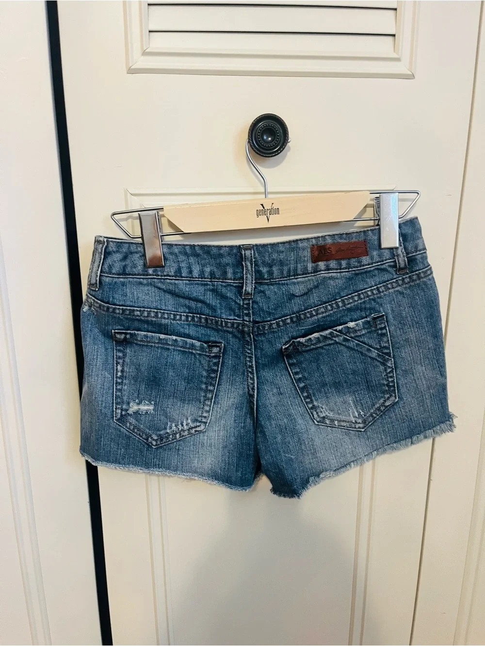 ABS Allen Schwartz Flag Print Distressed Jean Shorts - Blue/Red - Picture 2 of 2
